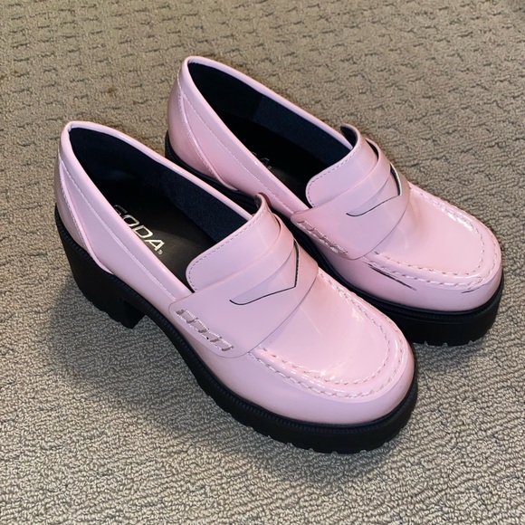 Pink Loafer Chunky Heels - Picture 1 of 6